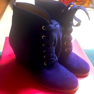 Rare Kate spade indigo lace up wedge bootie sz 9.5